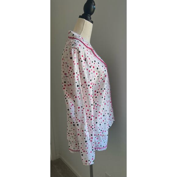 Victoria's Secret Long Sleeve White Pink Black Dots Cotton Pajama Shorts Set S - Picture 3 of 14